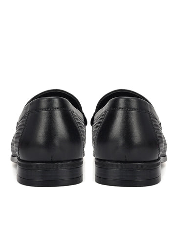 Black Woven Leather Loafers
