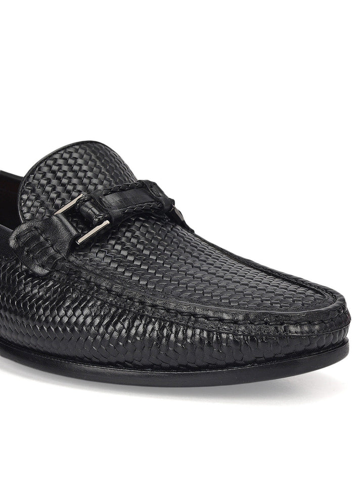 Black Woven Leather Loafers