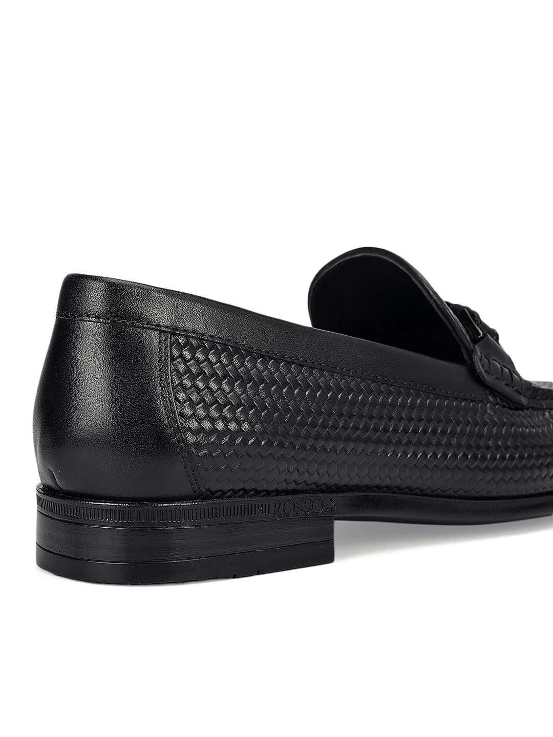 Black Woven Leather Loafers