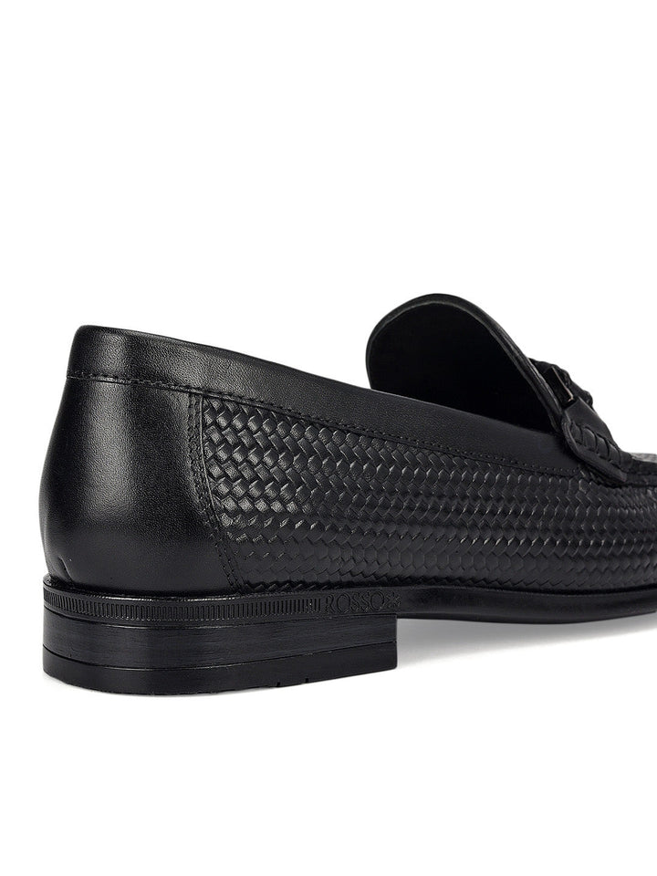 Black Woven Leather Loafers