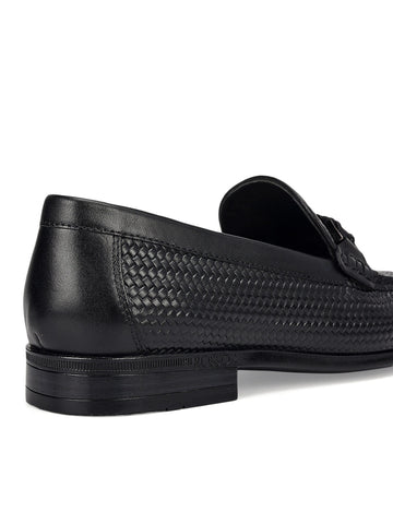 Black Woven Leather Loafers