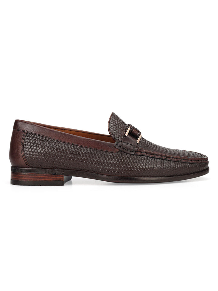 Brown Woven Leather Loafers