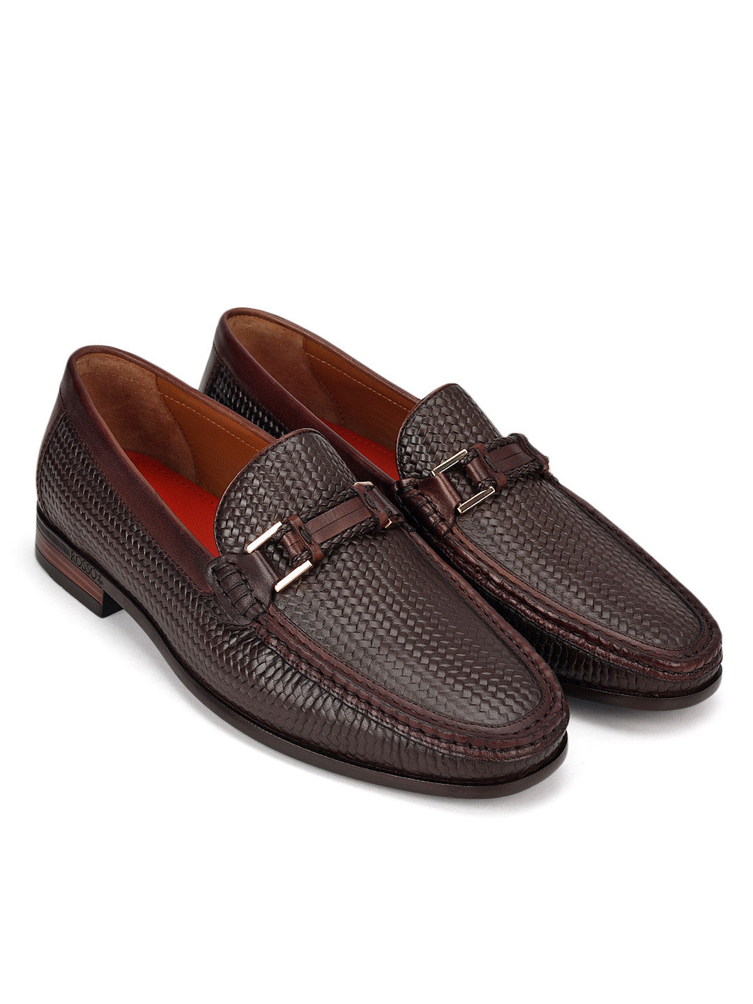 Brown Woven Leather Loafers