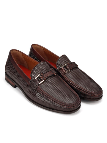 Brown Woven Leather Loafers