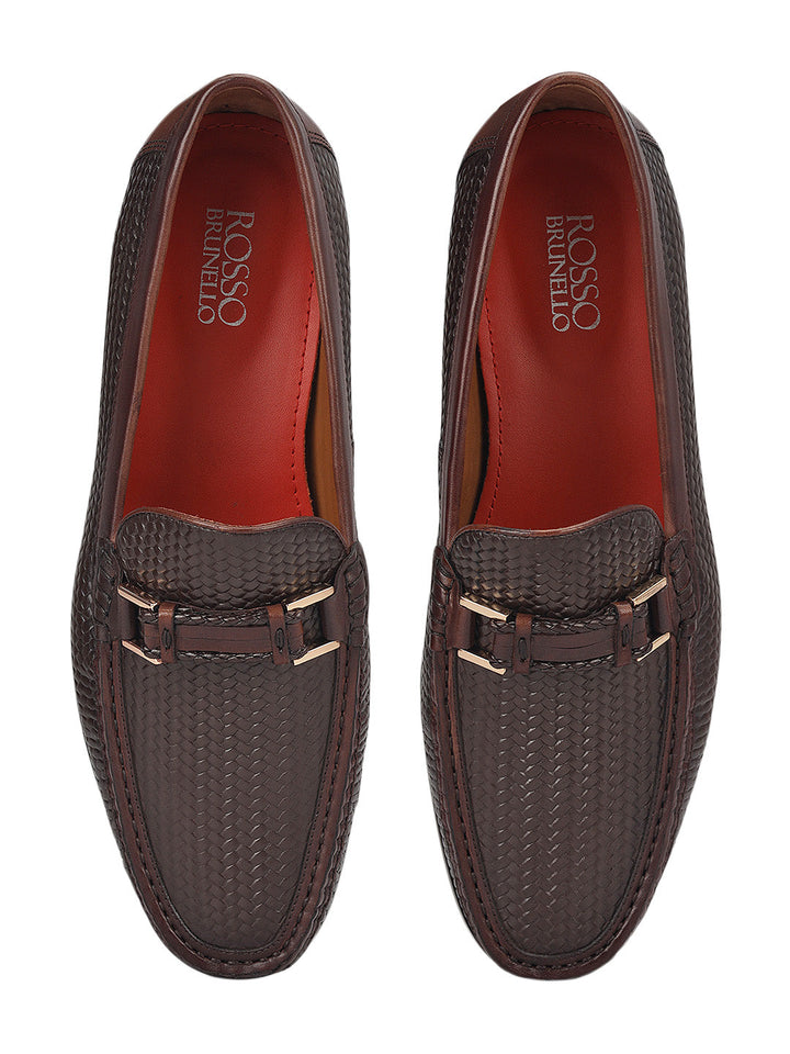 Brown Woven Leather Loafers