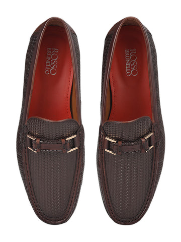 Brown Woven Leather Loafers