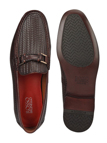 Brown Woven Leather Loafers