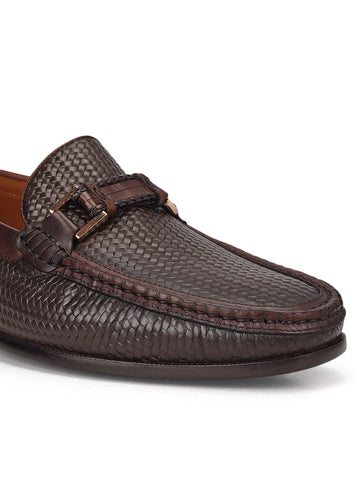 Brown Woven Leather Loafers