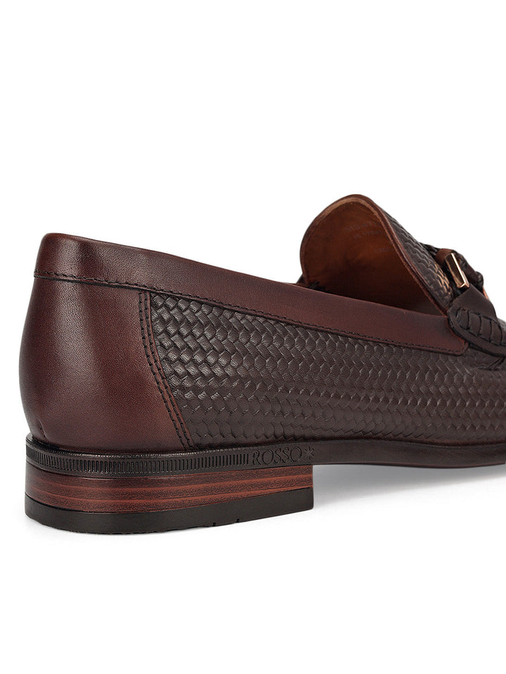Brown Woven Leather Loafers