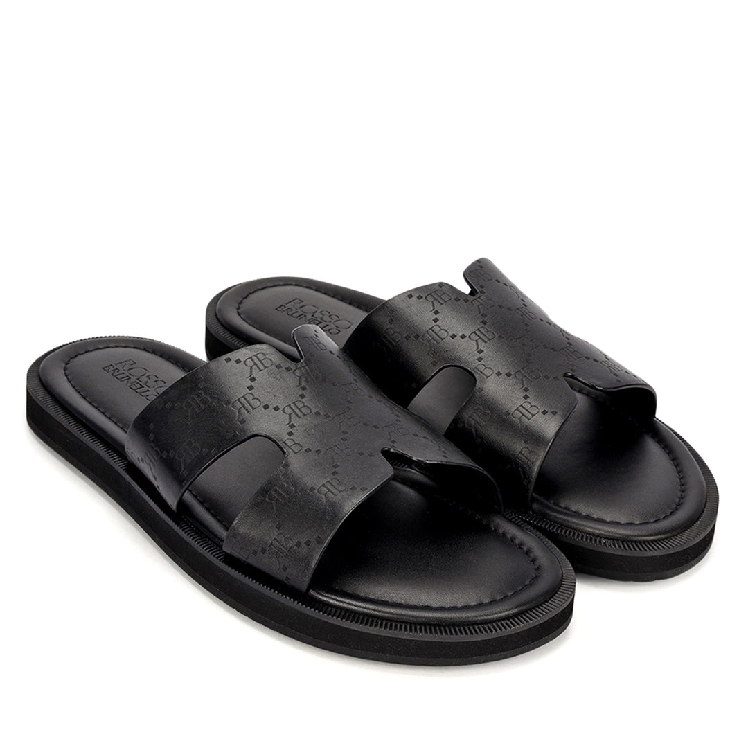 Black Monogram Leather Slippers