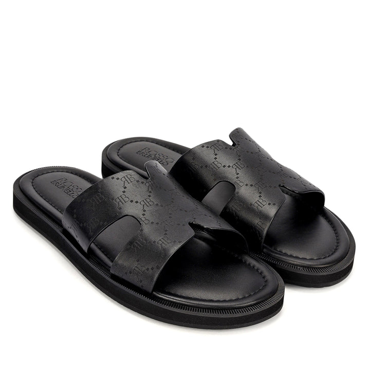 Black Monogram Leather Slippers