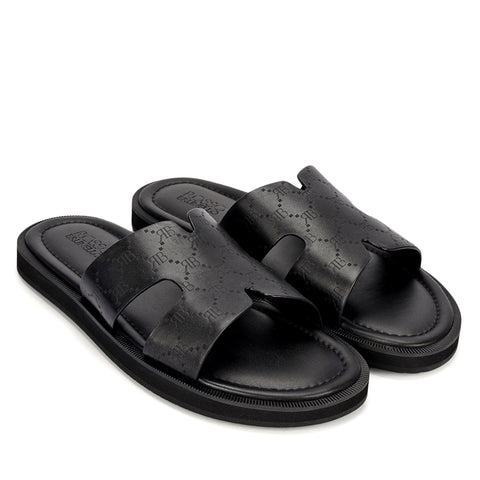 Black Monogram Leather Slippers