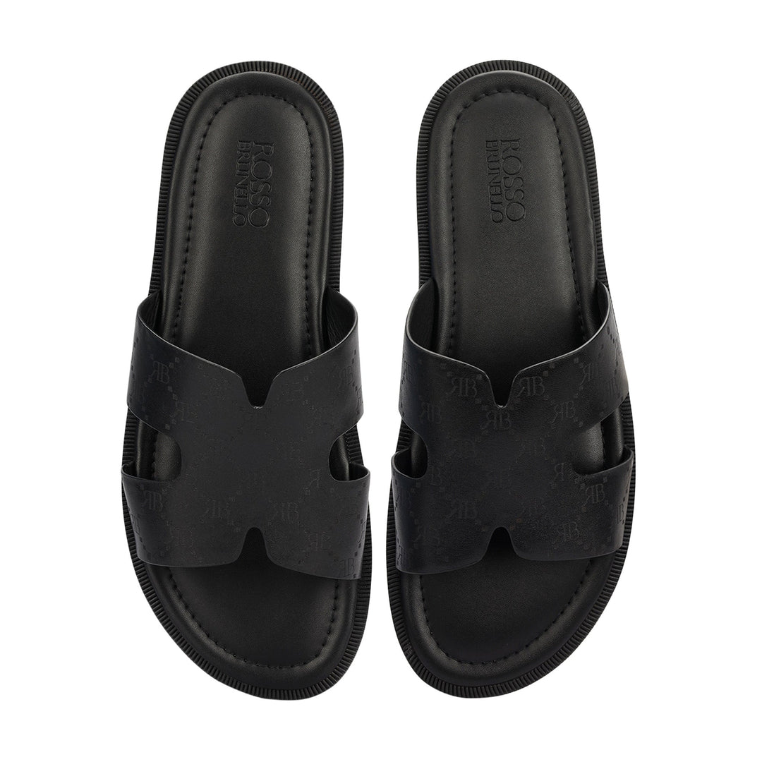 Black Monogram Leather Slippers