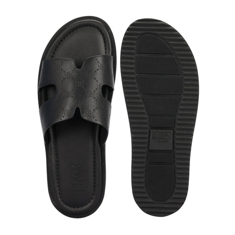 Black Monogram Leather Slippers