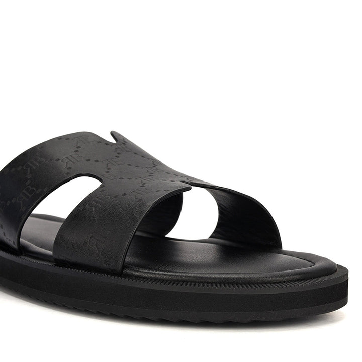 Black Monogram Leather Slippers
