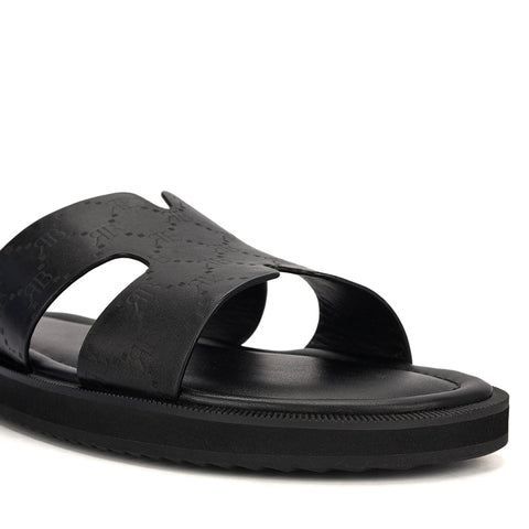 Black Monogram Leather Slippers