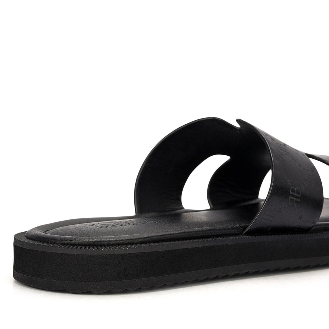 Black Monogram Leather Slippers