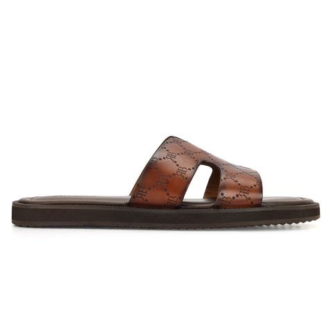 Tan Monogram Leather Slippers