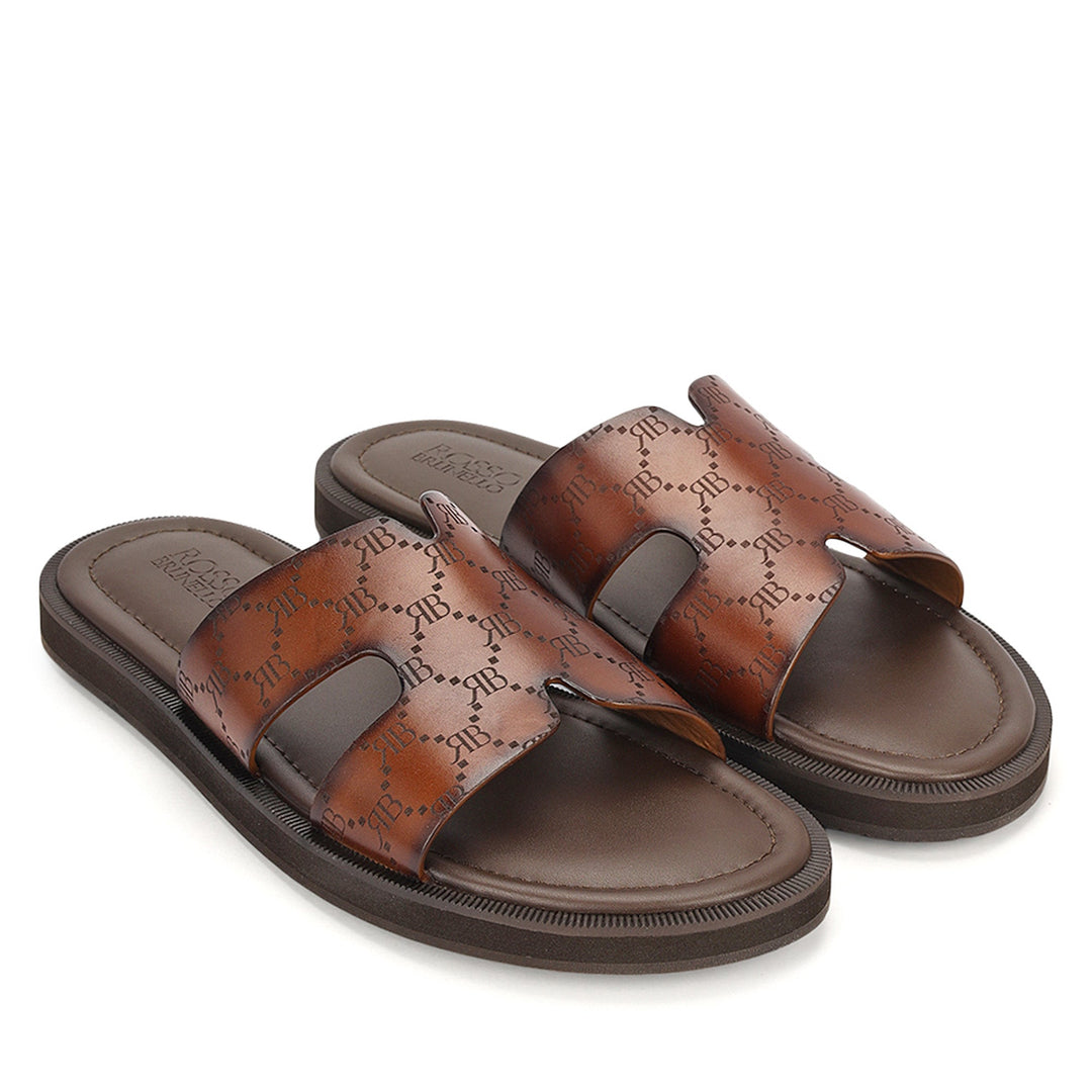 Tan Monogram Leather Slippers
