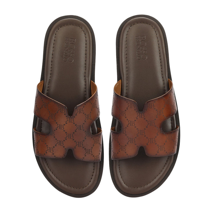 Tan Monogram Leather Slippers