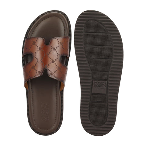 Tan Monogram Leather Slippers