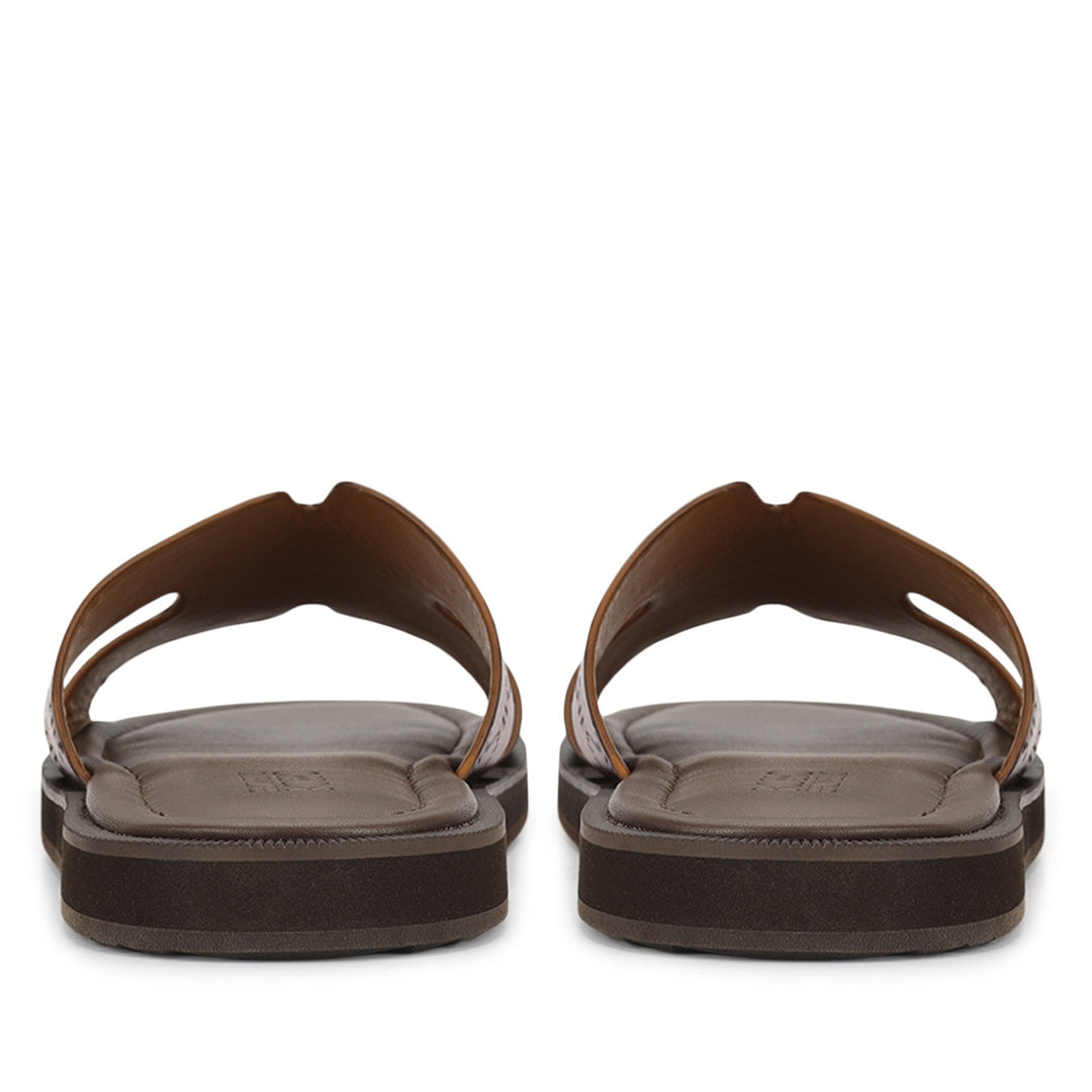 Tan Monogram Leather Slippers