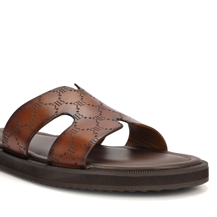 Tan Monogram Leather Slippers