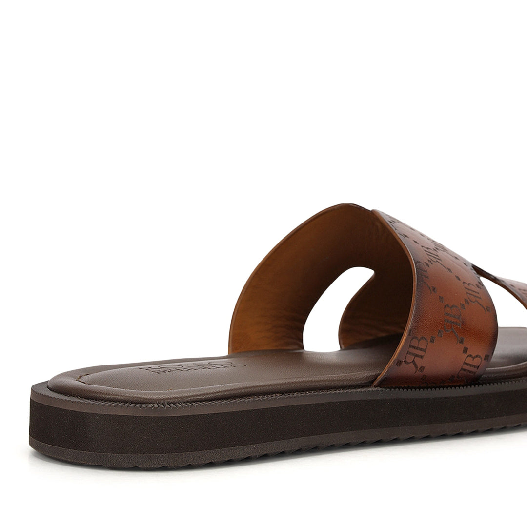 Tan Monogram Leather Slippers