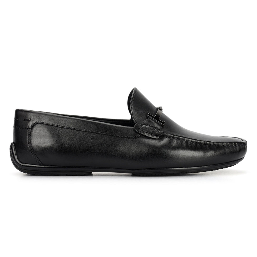 Black Leather Moccasins With Buckle