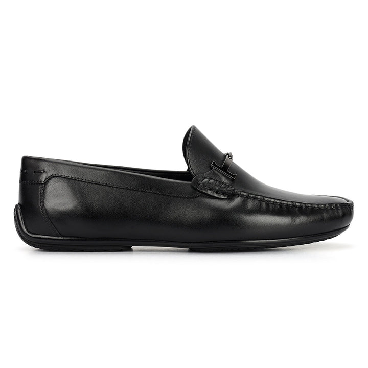 Black Leather Moccasins With Buckle