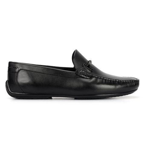 Black Leather Moccasins With Buckle