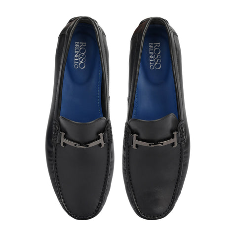 Black Leather Moccasins With Buckle