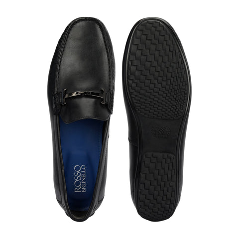 Black Leather Moccasins With Buckle