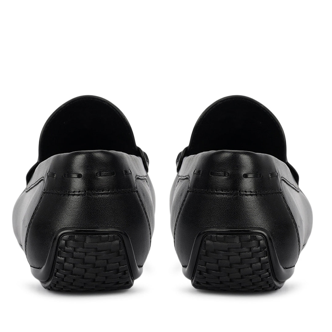 Black Leather Moccasins With Buckle