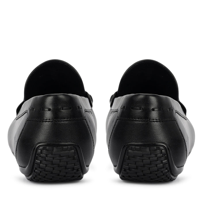 Black Leather Moccasins With Buckle