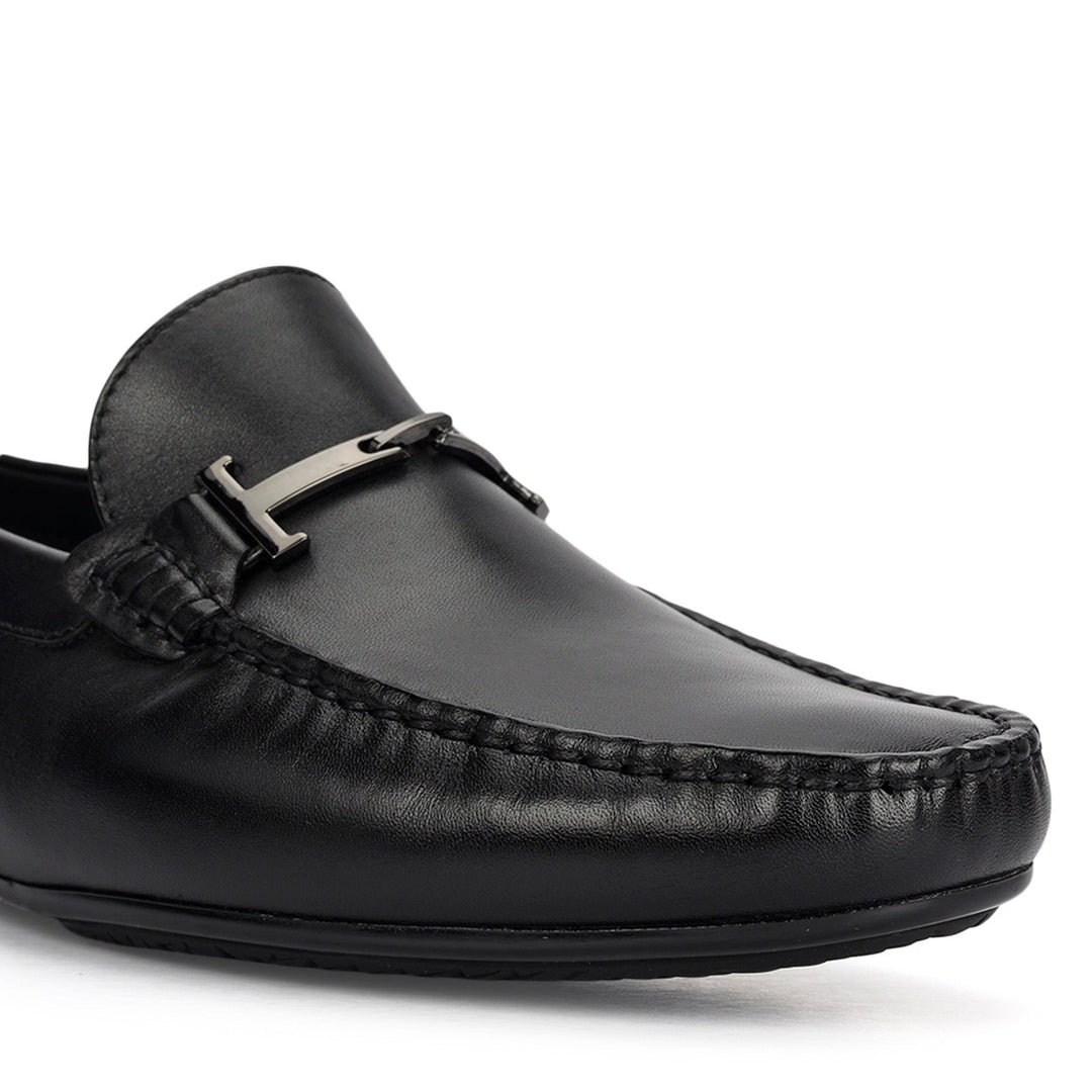 Black Leather Moccasins With Buckle