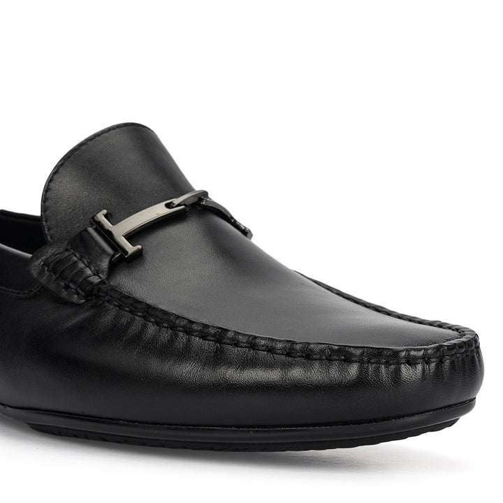 Black Leather Moccasins With Buckle