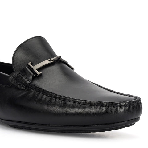 Black Leather Moccasins With Buckle