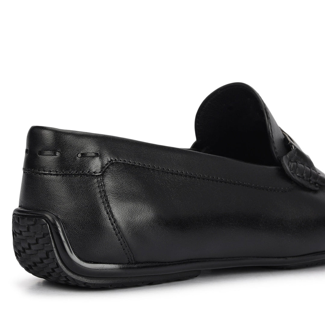 Black Leather Moccasins With Buckle