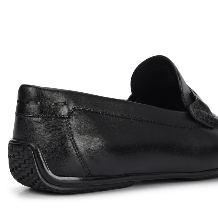 Black Leather Moccasins With Buckle