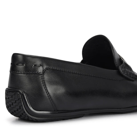 Black Leather Moccasins With Buckle