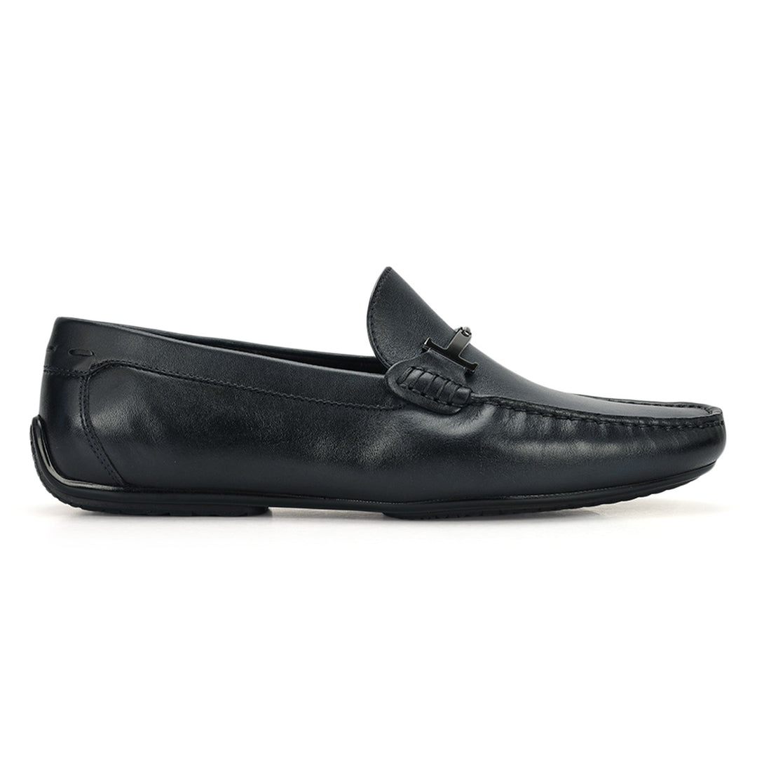Blue Leather Moccasins With Buckle