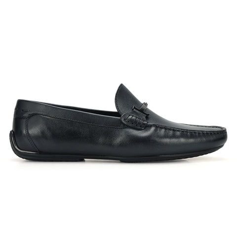 Blue Leather Moccasins With Buckle