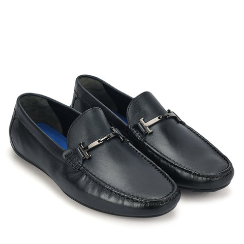 Blue Leather Moccasins With Buckle