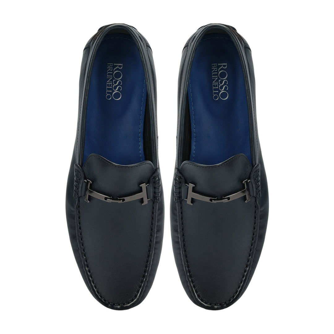 Blue Leather Moccasins With Buckle