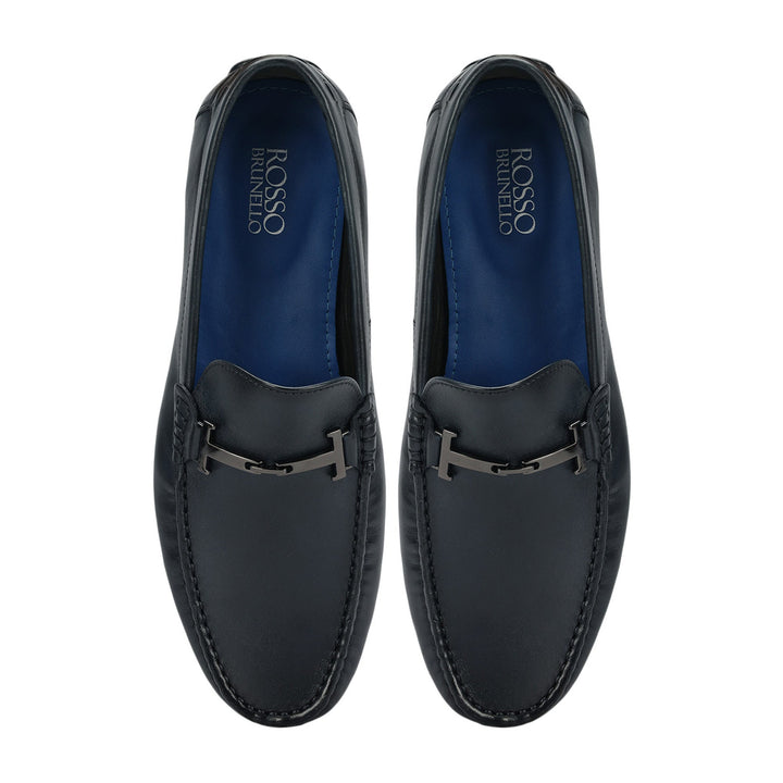 Blue Leather Moccasins With Buckle