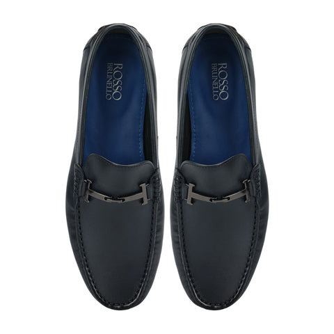 Blue Leather Moccasins With Buckle