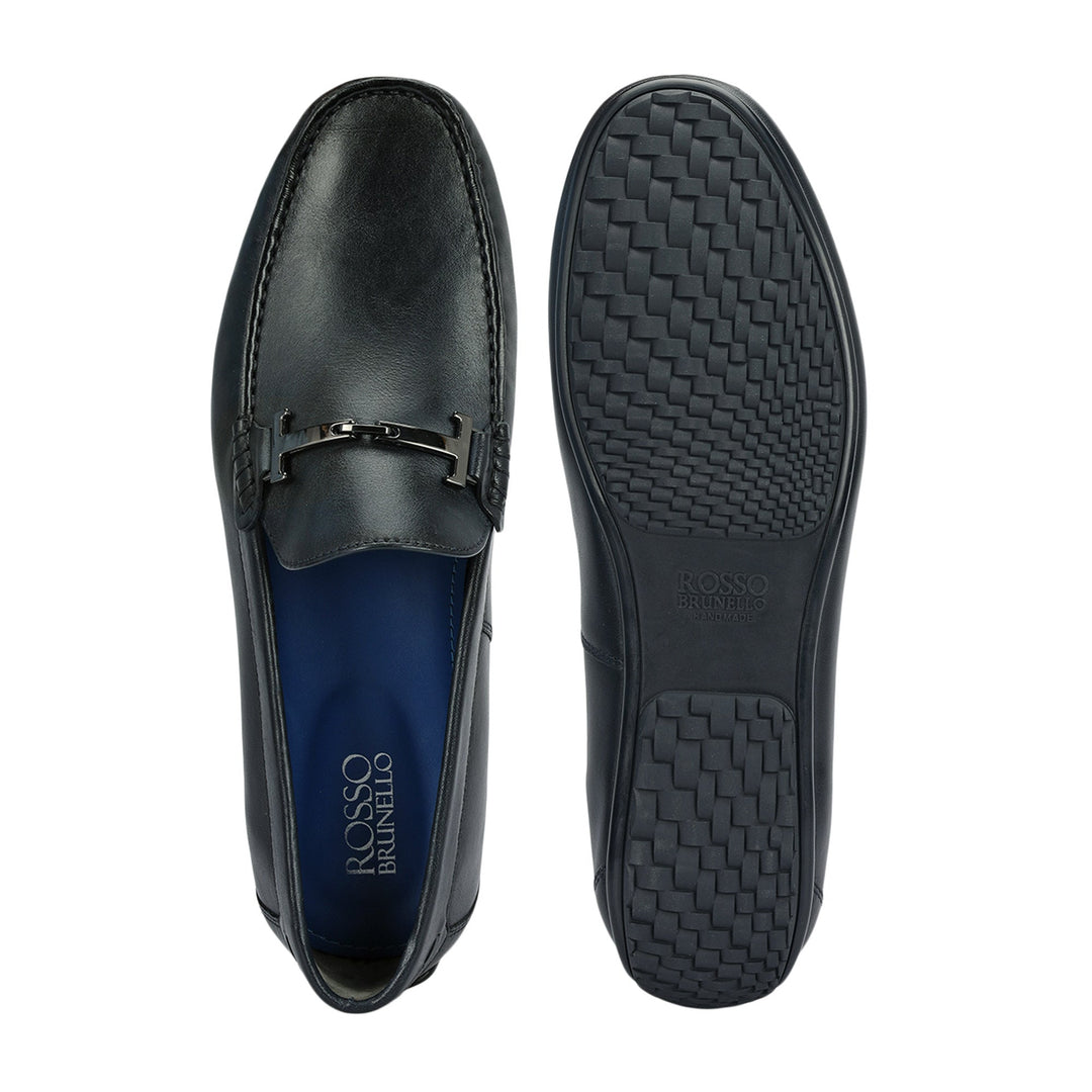 Blue Leather Moccasins With Buckle
