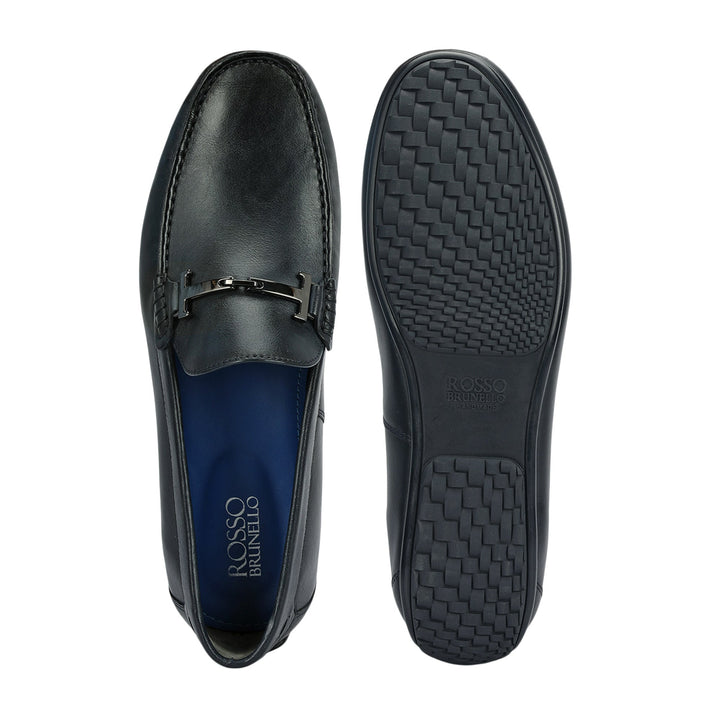 Blue Leather Moccasins With Buckle