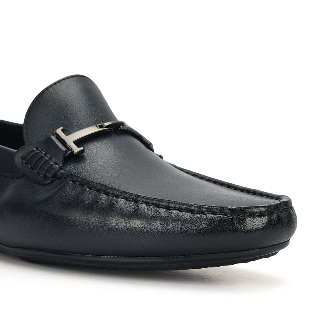 Blue Leather Moccasins With Buckle